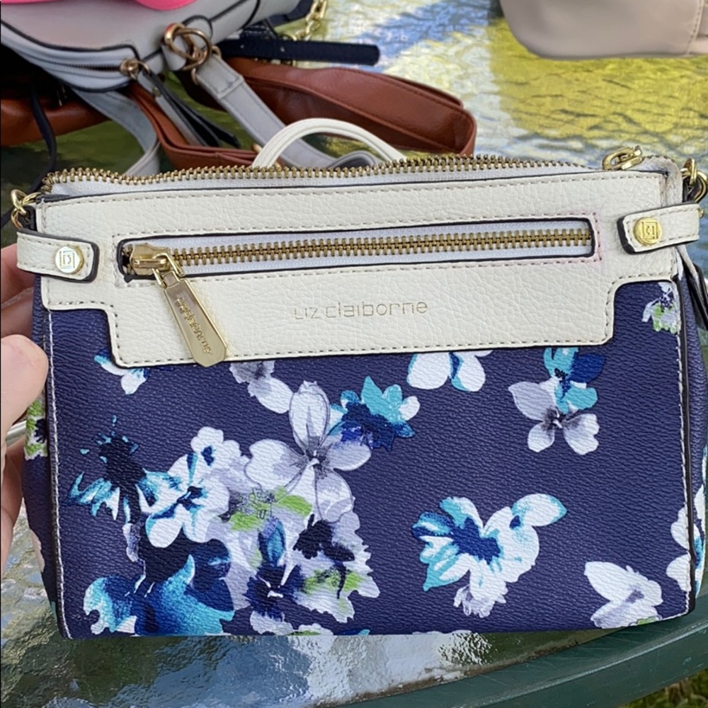 Floral crossbody pleather navy bag